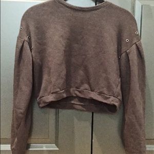 Dark green sweater crop top with sleeve accents